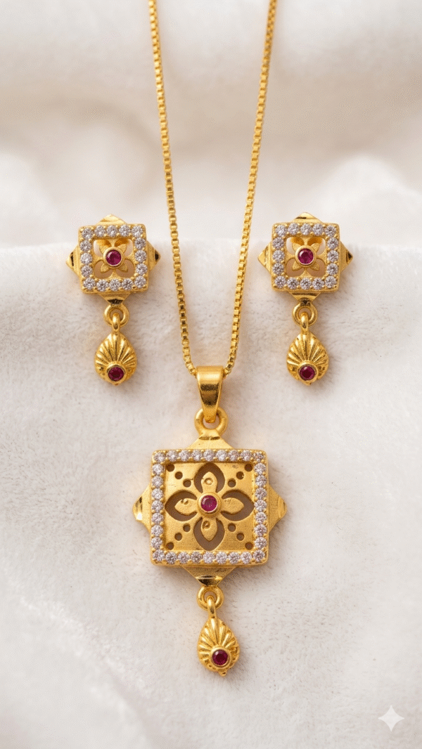 Gold Plated Chain Pendant Earrings Set