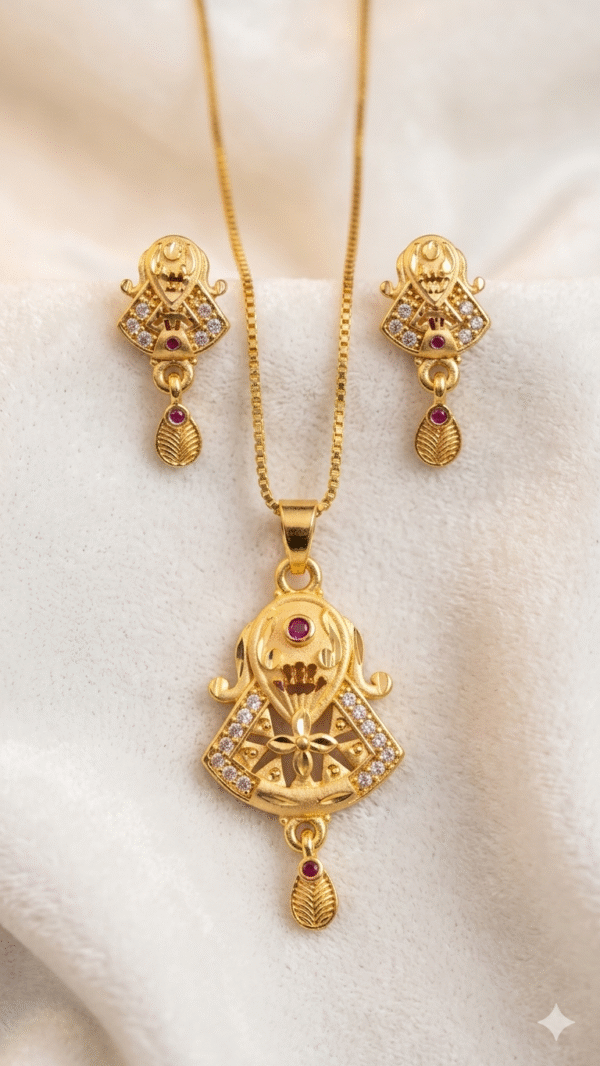 Gold Plated Chain Pendant Earrings Set