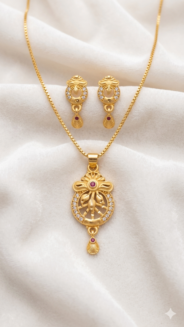 Gold Plated Chain Pendant Earrings Set