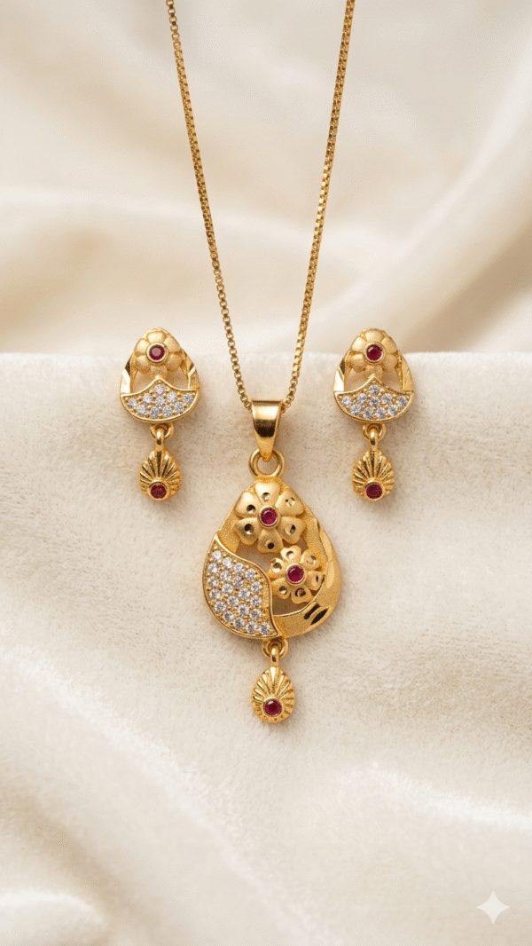 Gold Plated Chain Pendant Earrings Set