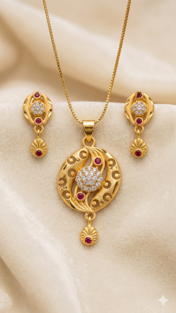 Gold Plated Chain Pendant Earrings Set