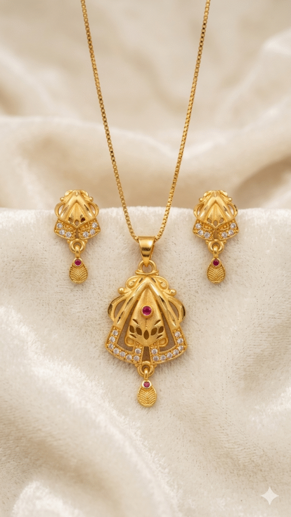 Gold Plated Chain Pendant Earrings Set