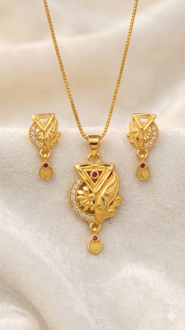 Gold Plated Chain Pendant Earrings Set