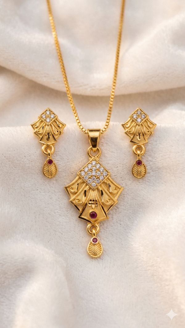 Gold Plated Chain Pendant Earrings Set