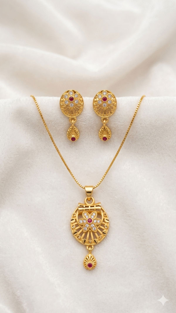 Gold Plated Chain Pendant Earrings Set