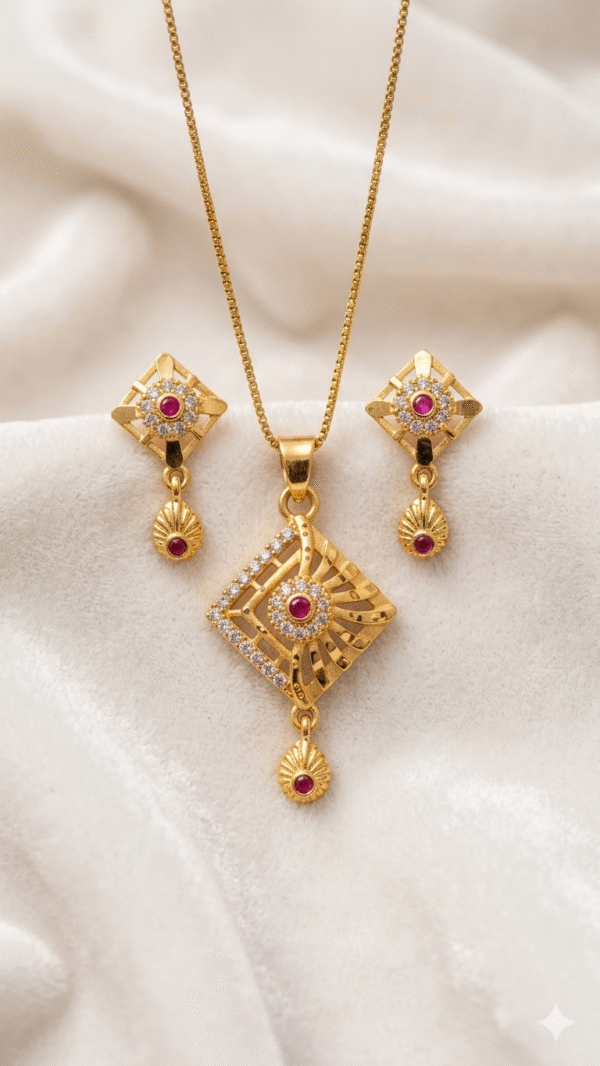 Gold Plated Chain Pendant Earrings Set